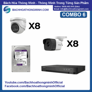 [TRỌN GÓI] COMBO 6 Camera HIKVISION (16 Camera Analog 5.0MP, Ổ cứng 10TB)